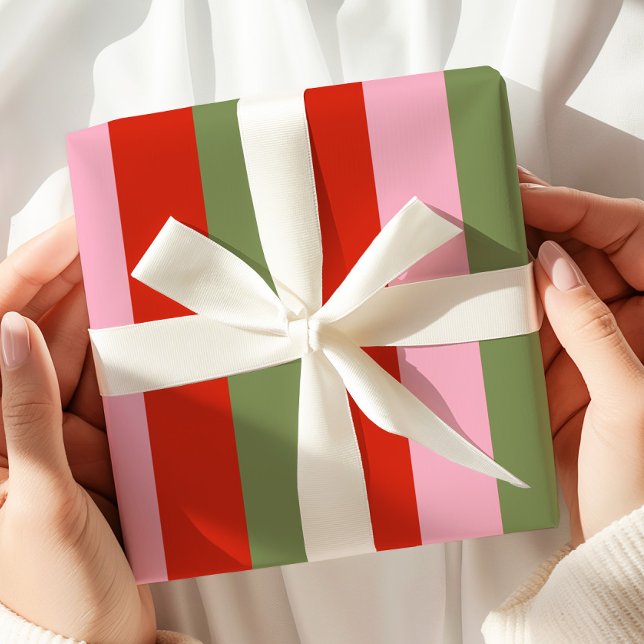 Papier Cadeau Red Pink Green Stripes (Créateur téléchargé)