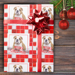Papier Cadeau Red Plaid Bulldog Chien photo Joyeux Noël