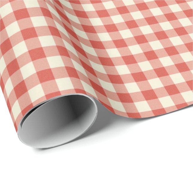 Papier Cadeau Red Plaid En vichy Country Farmhouse Simple (Coin rond)