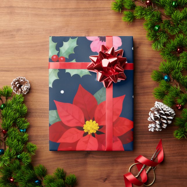 Papier Cadeau Red Poinsettia Holidays (Cadeau de vacances)