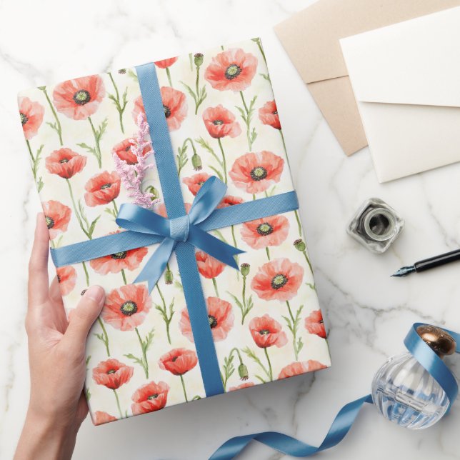 Papier Cadeau Red Poppy Flowers Birthday (Cadeaux)