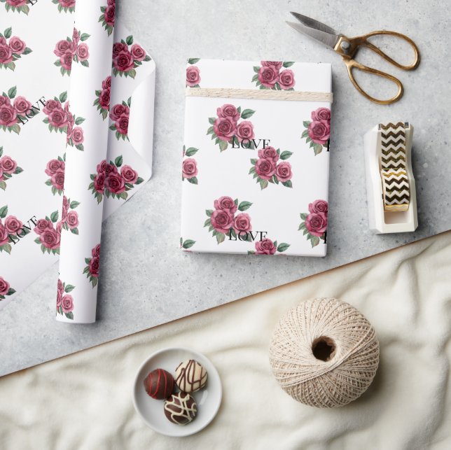 Papier Cadeau Red Roses Floral Love (Artisanat)