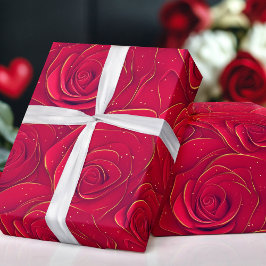 Papier Cadeau Red Roses Gold Frontière Romantique Valentine