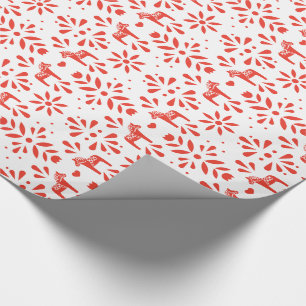 Papier Cadeau Red Swedish Dala Horse Blanc Vacances Cadeau Envel