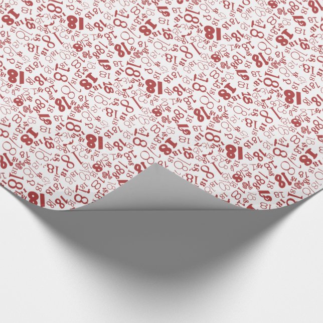 Papier Cadeau Red White Numbers 18th Birthday Wrapping Papier (Coin)