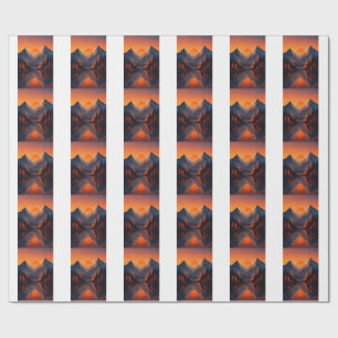 Papier Cadeau Reflet de coucher de soleil de montagne Ciel orang