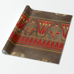 Papier Cadeau Regal Egyptien Floral et Géométrique Or-Rouge Moti