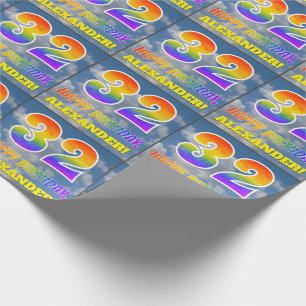 Papier Cadeau Regard Arc-en-ciel "32" & "Joyeux Anniversaire", N