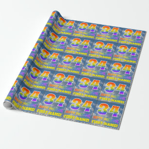 Papier Cadeau Regard Arc-en-Ciel "34" & "Joyeux Anniversaire", N