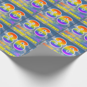 Papier Cadeau Regard Arc-en-Ciel "36" & "Joyeux Anniversaire", N