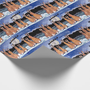 Papier Cadeau Regarder la famille de lapin Père Noël Lune bleu