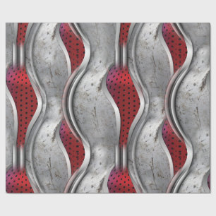 Papier Cadeau Regarder la texture grise rouge 3D métallique
