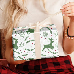Papier Cadeau Reindeder & Snowflake Yule Green Noël