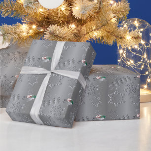 Papier Cadeau Reindeer d'argent et Père Noël Snowflakes Wrapper 