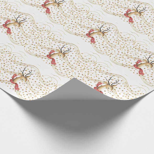 Papier Cadeau Reindeer de vacances sur Gold Stones (Coin)