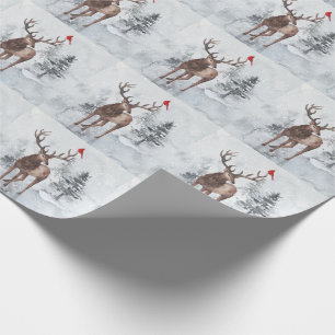 Papier Cadeau Reindeer et Red Cardinal Bird Snowy Christmas