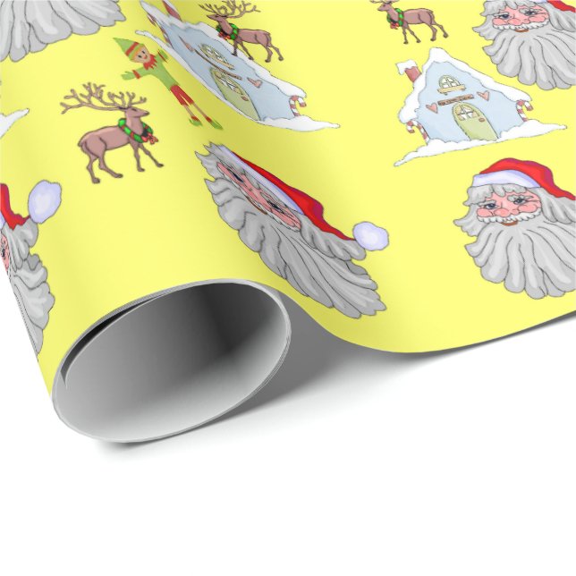 Papier Cadeau Reindeer Noël Santa Claus Elf Wrapper Papier (Coin rond)
