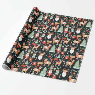 Papier Cadeau Reindeer Père Noël Tree Motif Noël Noir