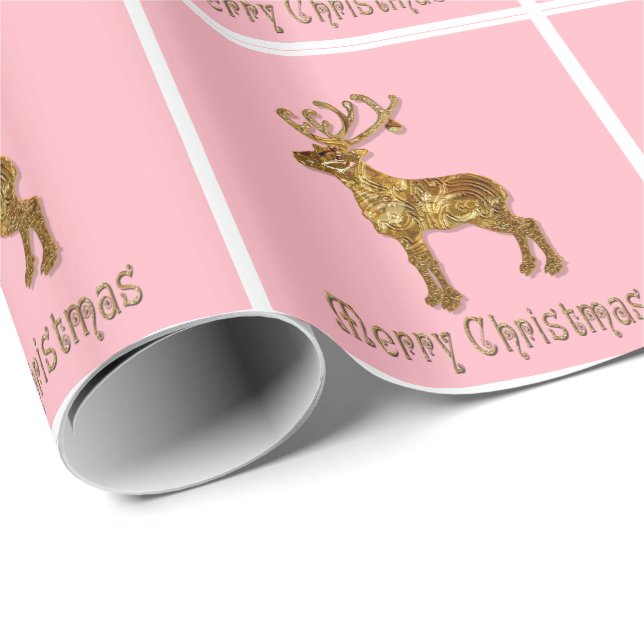 Papier Cadeau Reindeer rose Noël brillant (Coin rond)