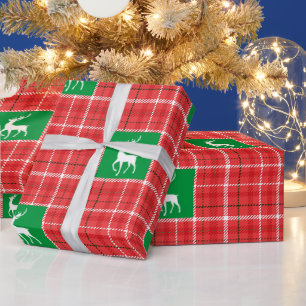 Papier Cadeau Reinder Noël Rouge Vert Vert Blanc Twill Plaid