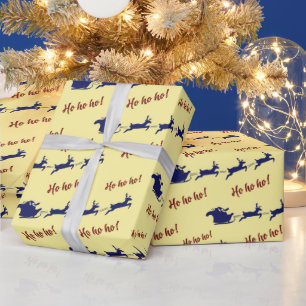 Papier Cadeau Reindeuses à Sleigh Père Noël Jaune sans joint