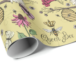 Papier Cadeau Reine abeille élégante pour la fête des mères Jaun