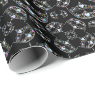 Papier Cadeau Reine des Coeurs Couronnes d'argent Tiaras noir en
