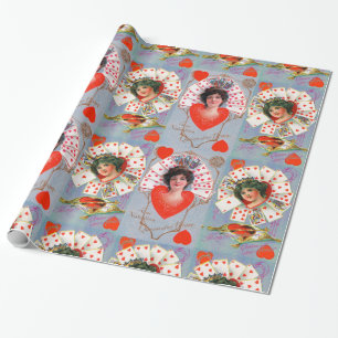 Papier Cadeau REINE DES COEURS, Saint Valentin Rouge Bleu