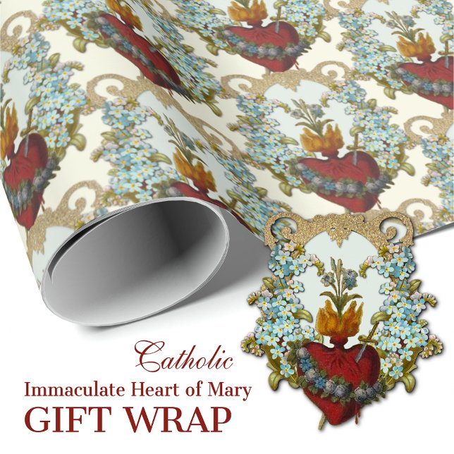 Papier Cadeau Religieux Catholique Vierge Marie Coeur immaculé (TRADITIONAL CATHOLIC IMMACULATE HEART OF MARY FLORAL GIFT WRAP FOR ALL OCCASIONS)