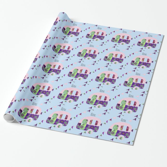 Papier Cadeau Remorque rétro Shabbychic, camping-car, caravane (Déroulé)
