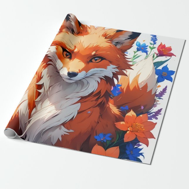 Papier Cadeau Renard à fleurs (Déroulé)