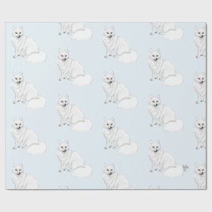 Papier Cadeau Renard Arctique Motif Pinceau Air Bleu Glacé