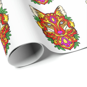 Papier Cadeau Renard boho art abstrait loup rouge violet