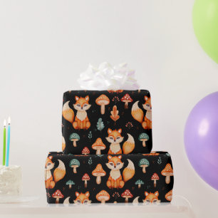 Papier Cadeau Renard, Champignons des Forêts Sauvages, Feuilles 