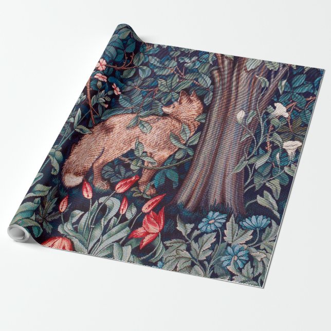 Papier Cadeau Renard dans la forêt, William Morris (Déroulé)