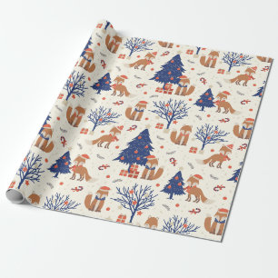 Papier Cadeau Renard d'art populaire scandinave dans l'arbre de