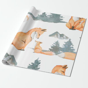 Papier Cadeau Renard d'automne. Aquarelle peinte à la main avec 