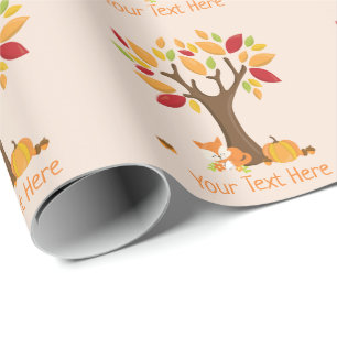 Papier Cadeau Renard d'automne avec texte personnalisé Citrouill