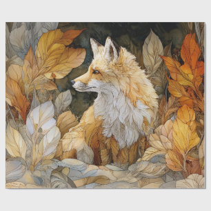 Papier Cadeau Renard découpé avec feuilles d'automne Art nouveau