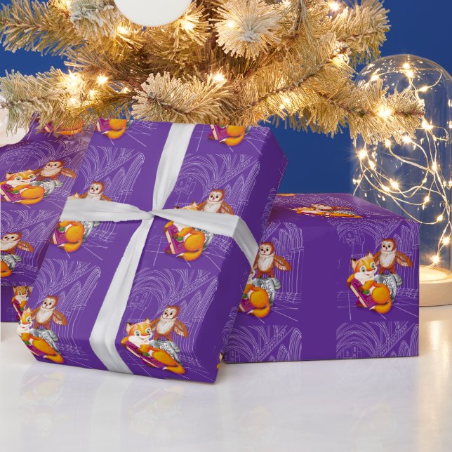 Papier Cadeau renard et hibou (Vacances)