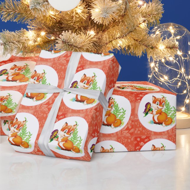 Papier Cadeau renard et papillon (Vacances)