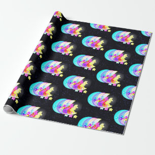 Papier Cadeau Renard holographique en Lune avec étoile