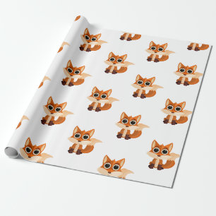 Papier Cadeau Renard mignon de la forêt sur fond blanc – Douce