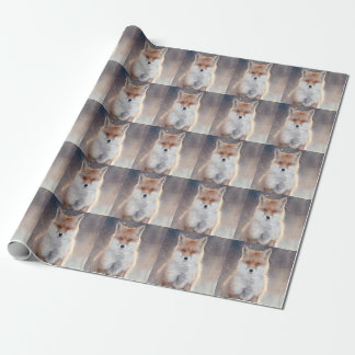 Papier Cadeau Renard rouge, forêt d'hiver, illustration pittores