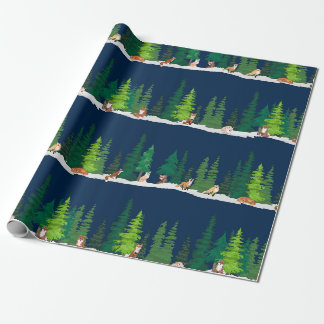 Papier Cadeau Renards de forêt sur la marine