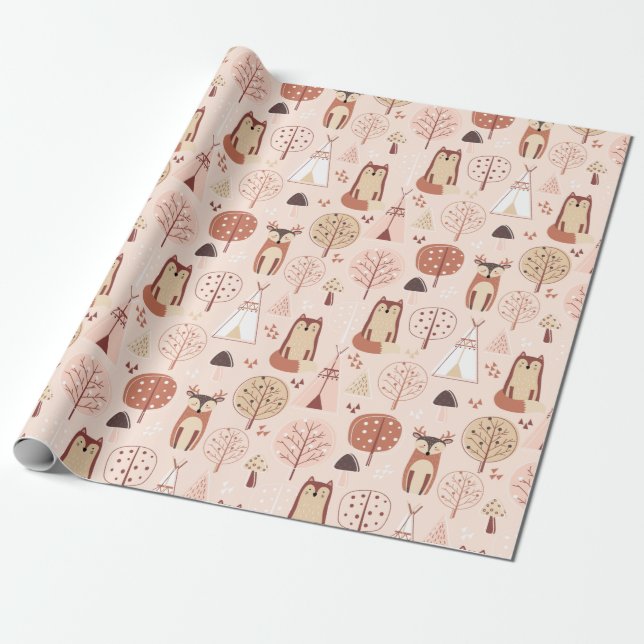 Papier Cadeau Renards Et Cerfs Adorables (Déroulé)