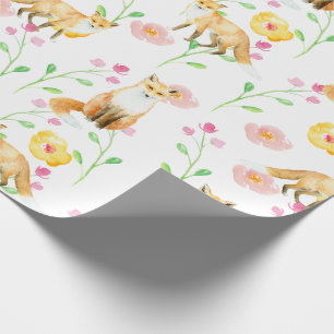 Papier Cadeau Renards et fleurs Aquarelle de la Monnaie Jaune Ro