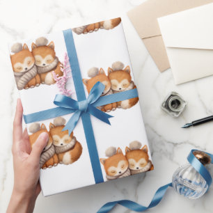 Papier Cadeau Renards jumeaux dormant pour bébés