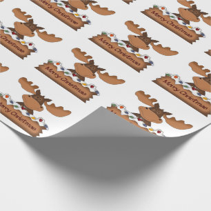 Papier Cadeau Renne de Noël joyeux avec des lumières de Noël