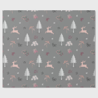 Papier Cadeau Renne Rose Pâle & Motif Bois Gris